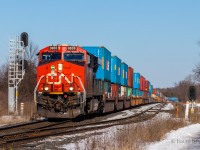 CN 180 knocks down a clear signal at Pine Orchard south as they approach the final stretch of their long trip from Prince Rupert BC to Brampton ON. The solo Gevo up front, along with another on the tail is basically the standard for 2023 railroading but on a sunny day in February, I'm willing to shoot almost anything. 