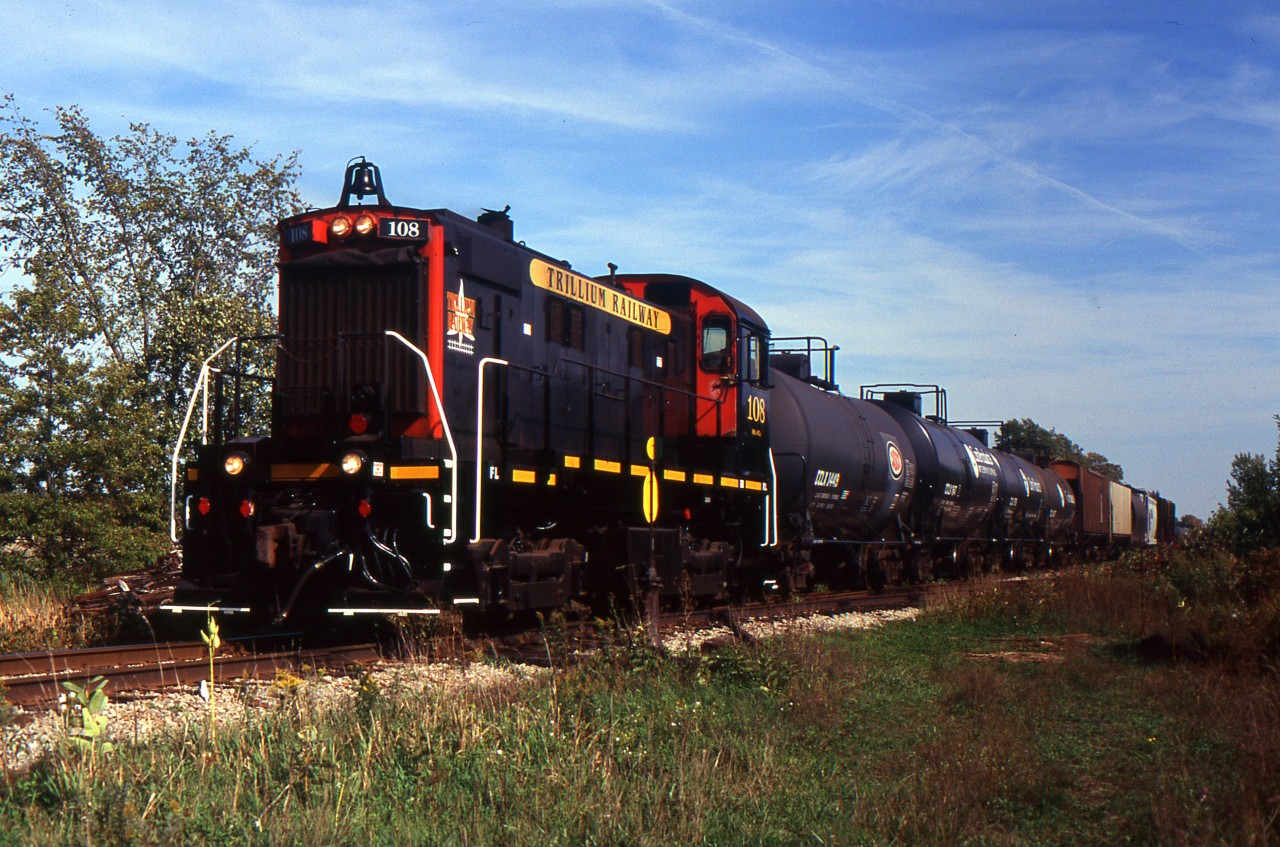 TRRY 108 heads southbound at WH Yard in Port Colborne heading to Feeder to set out the cars for CN.