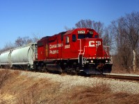 CP Job 1 with CP 3053 at Mile 29 on the CP CASO Spur in Moulton Station returning back to Welland from Port Maitland.