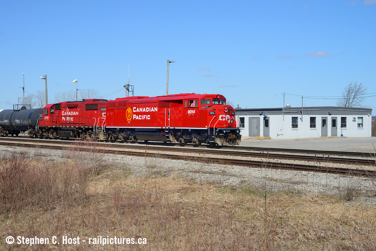 Many of us shot these units on CP for their 25 or so years they were on the roster - the first time. Pretty amazing to see these units be sold to CMQ in 2015, only to come back in the CMQ purchase in 2020 and actually get repainted. This one was repainted in late 2022 at Progress Mayfield after overhaul and arrived in Canada in early 2023 and has spent time in Toronto with boarded up cab window(s) trailing with other yard engines. But now, it seems it's able to lead and was dropped off a couple days ago in Welland for the local job. I figured I'd go after Easter, but decided to give it a shot today after my family delayed our Sarnia plans by a day. This was a total crapshoot because H61 is not scheduled to run on Fridays. Luck was on my side as I arrived to mechanical finishing working on 9014 and a crew taking the units to switch the yard, after a couple shots  bolted out of town to see friends and family - it's Easter after all. While I was visiting friends I found out that 239 lifted 9014 and has taken it back to Toronto for whatever reason.. unreal.
Pictured is H61 (or whatever they call an extra) passing the Penn Central 1973 built (shared with TH&B) spartan cinder block station and yard office - which went into Conrail then fully into CP after they absorbed both railroads in Niagara Region fully. This station even survived into VIA service when the Toronto-Buffalo RDC's were cancelled in 1981. I would ride a CP passenger train with 2816 to here in 2004 and this is where we got off, so occasionally it does still see some passenger service :)