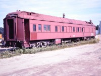 CN 61082 is an Engineering Dept. BK&D (bunk, kitchen & diner). <br>
This 1921 Pullman built car started life as CN 1713 Makura, a Class PS-73-P, 73 foot 6 inch sleeping car. It was converted from a sleeper to Engineering MoW service in July 1961. <br>
I captured this scene while working in the yard at Hornepayne, ON in the summer of 1976.