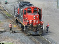 CN GP9RM 7270  and GP9 Slug 218 are seen switching at CN's MacMillan Yard in Vaughan, Ontario just north of Toronto, from the Highway #7 overpass. June 5, 2022.

