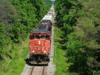 CN L568 is viewed just west of the town of New Hamburg, Ontario as it heads to Stratford on the CN Guelph Subdivision with 9427, 7521 and 4732 on a summer afternoon. 