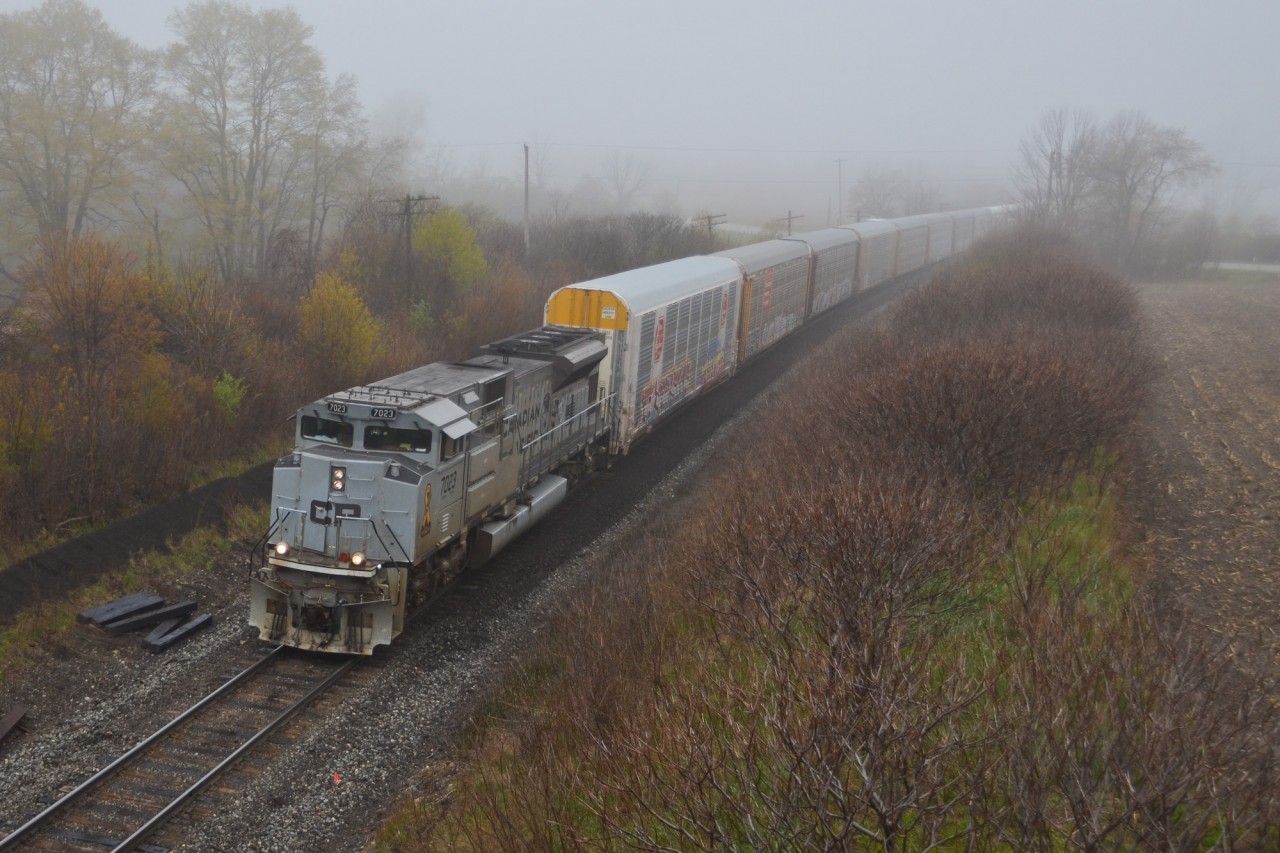 Cutting through the morning fog west of Woodstock, ON, the 710 engine of CP's Air Force Military unit sounds eerily similar to the nose-mounted minigun on an American A-10 Warthog fighter plane. These legendary planes will be kept in service until at least 2040, and we can all hope CP 7023 will be around even longer!