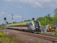 On May 21, 2023, VIA 24 (Ottawa - Quebec) passes through Mile 17.52 of the CN Kingston Subdivision with a new Siemens trainset recently delivered.