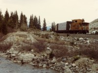 After a hard steady climb the tail end of CP Extra 5826 East has made its way through the Spiral Tunnels and is cresting the Big Hill. Shortly after departure from Field I was able to photograph CP 5826 exiting a tunnel near Cathedral (West).

http://www.railpictures.ca/?attachment_id=26734

Driving the Trans-Canada highway I was able to follow and photograph this train as it entered and exited the Spiral Tunnels and other locations on the hill.

The bridge abutment on the left in the photo formed part of the original CPR right of way.

My photo is taken at almost the same spot as one Steve Young posted from 1989.

http://www.railpictures.ca/?attachment_id=22854

