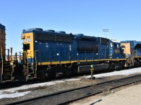 Stenciled as NBSR 6942, this ex-CSX GP40-2 sits in line with other foreign power outside the diesel shop in the ONR yard in North Bay, ON April 13, 2023.