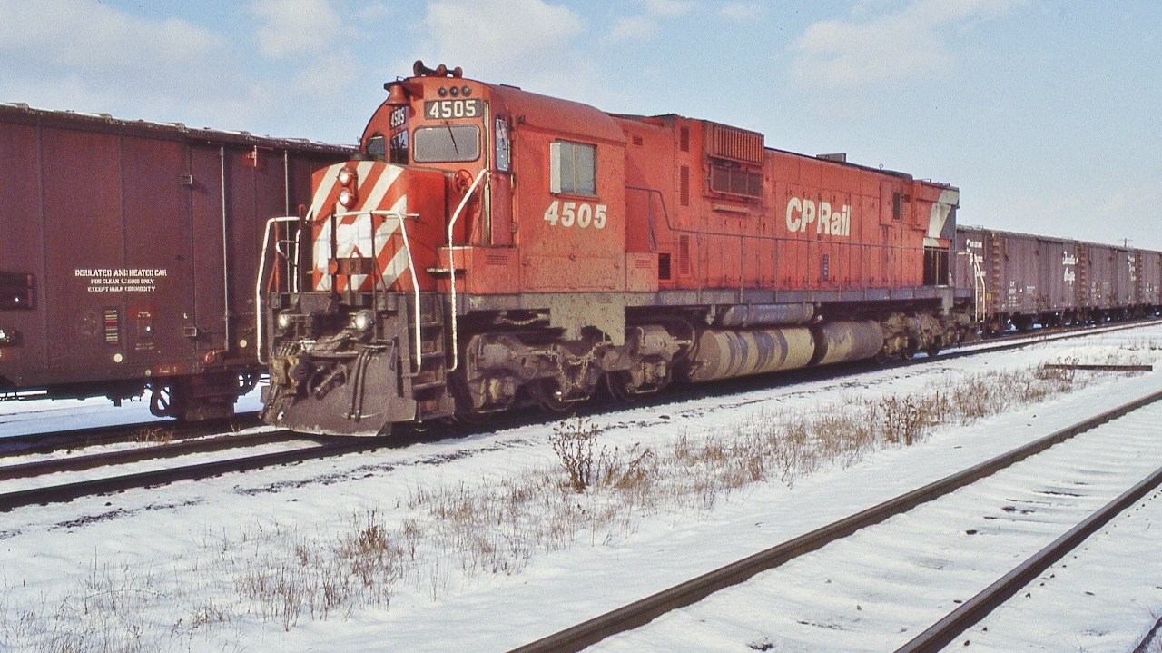 MLW 1968 built C-630M 4505 is certainly different power for today's The Push, 


and somewhat unusual being a Saturday, The Push was more commonly called Monday to Friday. 


  normal The Push power would be either an S-2 such at 7063 or a RS-10 or whatever was available....


Note the head end Brakeman standing the front doorway, awaiting the arrival of an eastbound.


At CP Rail Leaside, January 13, 1979 Kodachrome by S.Danko


More The Push


CP Toronto Region, 'The Push' was common up to the early 1980's. The name was assigned by the North Toronto Subdivision / Belleville (Toronto Region)  Dispatcher and /or the Agincourt Yard  Coordinator and both would regularly use the radio call -  'The Push'  to the CP crew handling the engine(s) that was tasked with assisting trains up the hill from Leaside through Don Mills to Kennedy and Agincourt yard. The assists I saw were pulls verses pushes..nevertheless....CP regularly maxed out the first generation locomotive(s) tonnage. Other The Push duties included transferring power between Agincourt, Lambton and John Street. After the John Street roundhouse ceased servicing diesel locomotives, and prior to VIA (October 1978) The Push regular evening assignment was to move The Canadian power (usually a single F unit such as 4066, on occasion a 1400 series) to Agincourt.


The Push in action:


   The Push    


sdfourty