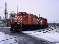 On a cold winter day in January 1999. The CP Woodstock Turn is switching in Woodstock building their train to head to Zorra.