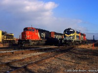 On a cold winter day as we got PCHR 6101 waiting for their interchange traffic from 564 with CN 5324 and PCHR 308 working in Merritton. How often do you get three trains in one photo?