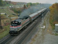 The morning Niagara-bound Amtrak #97, seen from the Lemonville Rd bridge, today has former GO 505 on the lead. GO 500-507 were sold to Amtrak in 1988 and renumbered 192-199. Amtrak later renumbered these into their 500 series.
For those outside of Southern Ontario, AMTK #97 runs from Toronto to New York City daily, returning as #98.