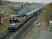 The morning Niagara-bound Amtrak #97, seen from the Lemonville Rd bridge, today has former GO 505 on the lead. GO 500-507 were sold to Amtrak in 1988 and renumbered 192-199. Amtrak later renumbered these into their 500 series.
For those outside of Southern Ontario, AMTK #97 runs from Toronto to New York City daily, returning as #98.