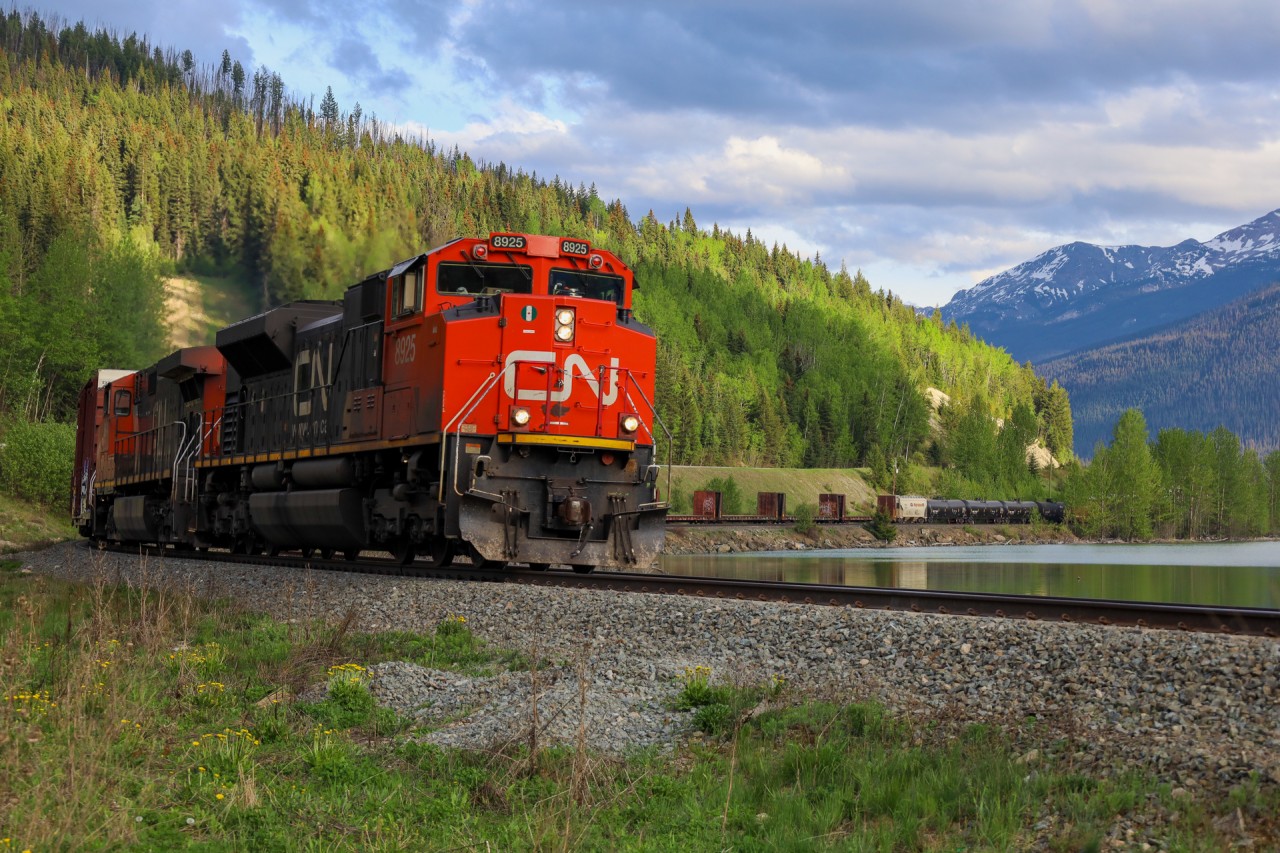 CN a 41751 20 skirts the shores of Moose Lake, after conquering Yellowhead Pass.