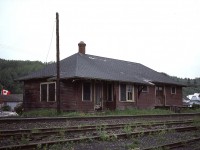 The station at Sainte-Florence, Quebec. Looks like it doesn't have very long to live. It is situated along the old Intercolonial line up from New Brunswick to the St. Lawrence area town of Mont Joli, hence the subdivision name.
I would love to get some information on this place. Photos I have seen do not resemble this image, yet I went thru my notes and lined up slides and they were numbered in accordance as I shot Routhierville before and Causapscal after as I traveled along the line so what else could it be? Hopefully someone will know so I can rest my curiosity.