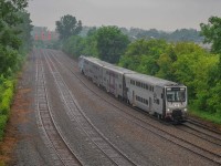 On June 29, 2023, the EXO test-train of CRRC cars (EXO S170) enters the CPKC Park Subdivision to test on the St-Jérome line.