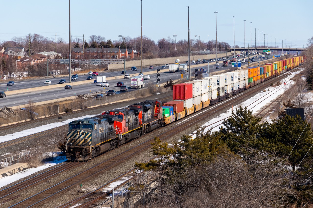 CN Z149 slows to a halt at Ajax GO, waiting for an eastbound to come off the York sub a mile or so to the west. They would unfortunately forget to turn on their headlights the rest of the way to Toronto. This is probably the most interesting 149 to run so far in 2023, hopefully we can get a few more of these nice leaders!