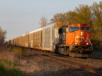 CN 271 rolls through Ingersoll ON westbound in some very nice light with a one-unit wonder: CN 5777. The SD75I cab is my favourite "modern" widecab, with the teardrop windows and the softer nose (as in not a notch nose).