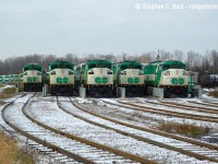 Parked for the weekend, a normal mostly ignored thing ... GO Trains. In months they would move to Milton. This yard waa leased from Guelph Junction Railway for nearly 30 years and when they left the yard became freight.