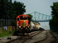 After getting permission from the Port of Montreal yardmaster and security to leave, CN 500 is on the move with a BNSF leader.