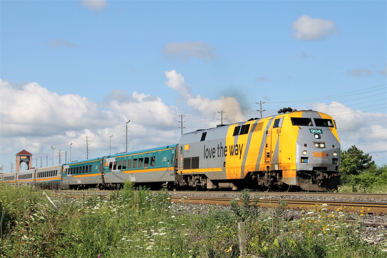 An on-time departure for #70 as VIA 904 accelerates out of Oakville.