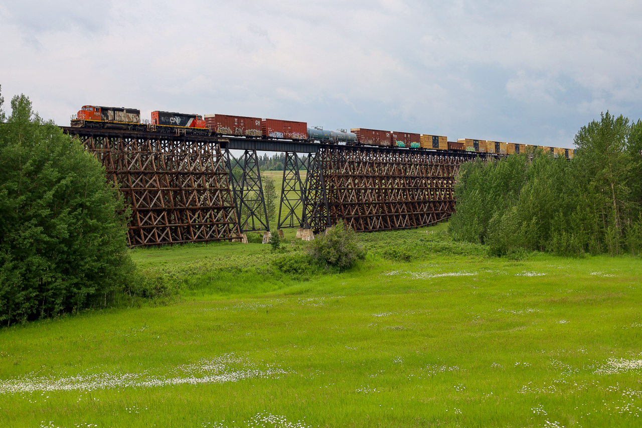 CN L 51651 03 crosses the impressive Rochfort Bridge with CN 5242 and CN 5272