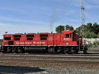 CP 2101 goes about its switching duties in Sudbury, Ontario on August 2, 2011.  The "Ultra-Low Emissions" unit was belching out more exhaust than the GP9 to which it was coupled.  These units could not have worked out as they were not on the property very long.