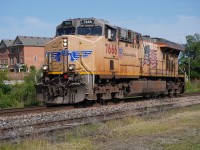 Solo UP 7666 heads up the Mactier towards Vaughan Intermodal Terminal where it will be put as pusher on CPKC 103.