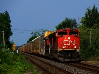 CN X276 has a 276-axle long train as it approaches Dorval Station with a pair of SD70M-2s (CN 8842 & CN 8917) for power and a consist of autoracks.