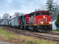 <i>Arrival in the Festival City.</i> GEXR 433 arrives from London with a pair of leased CN SD40-2W's 5244-5277. During this era GEXR still interchanged with CN at London yard and with word that the CN units were being utilized drew me down to Stratford to snap what I could of CN units on the former CN lines. Little did I know at the time that CN would take back the Guelph Sub in less than 10 years.