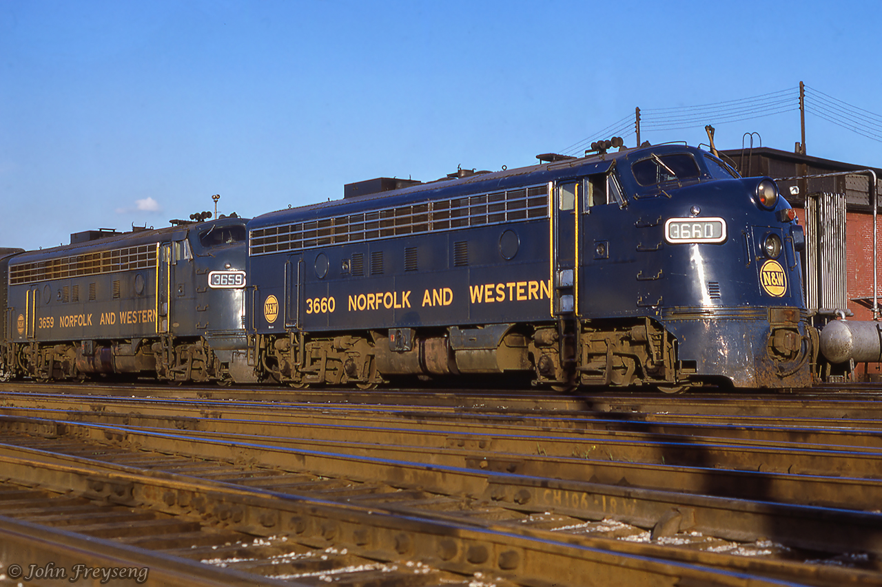 Canadian-built F7s shine in the evening sun at the CN/Wabash waterfront engine terminal in Windsor.

Scan and editing by Jacob Patterson.