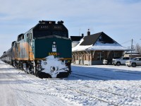 With the recent heat wave experienced in Ontario this past week or so, I thought I'd post something on the cooler side from March of this year. <br>
VIA 691, with VIA 6455 on the point is idling away on a yard track in front of the station in The Pas, MB on a very cold March 16, 2023 morning. <br>
KRC's train 291 The Pukatawagan Mixed will soon be made up in front of the station, but the VIA equipment will continue to spend a few more hours in The Pas before making its way north to Churchill, MB later in the day.