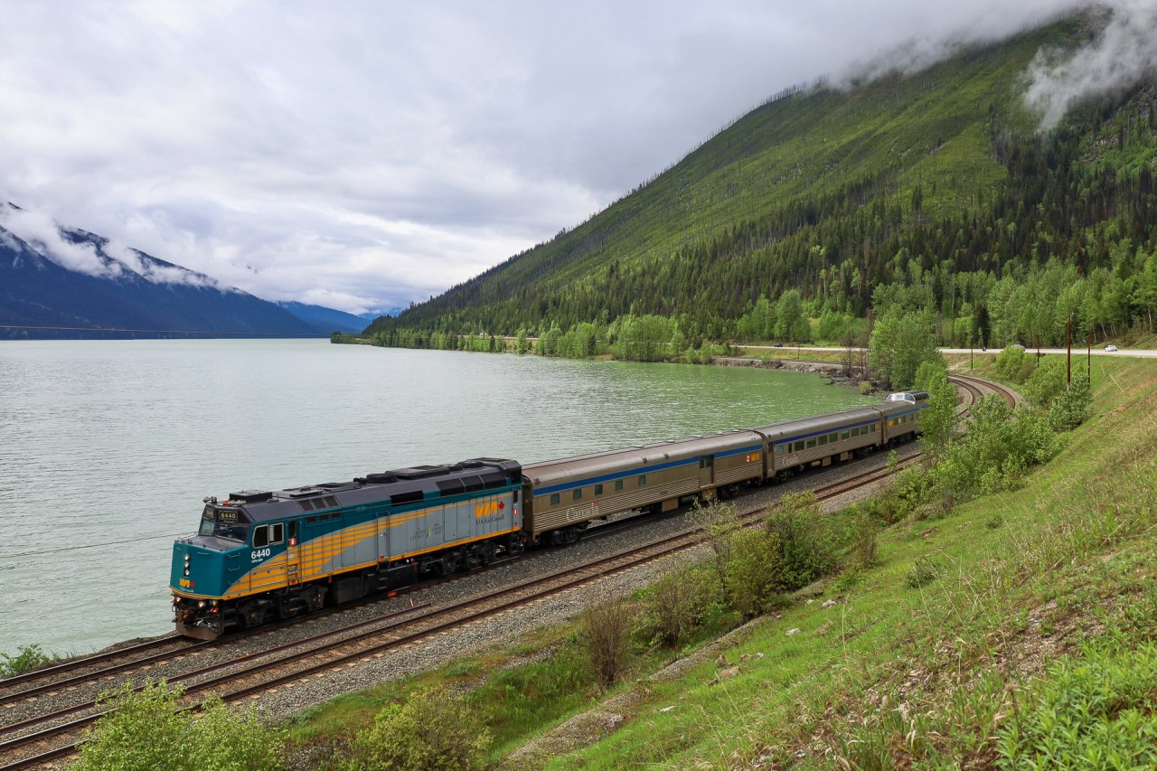 The Skeena skirts the shore of Moose Lake, as they approach Yellowhead Pass on the scenic Albreda Subdivision.