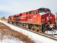 Winter has arrived as CP 8908 approaches Trenton.