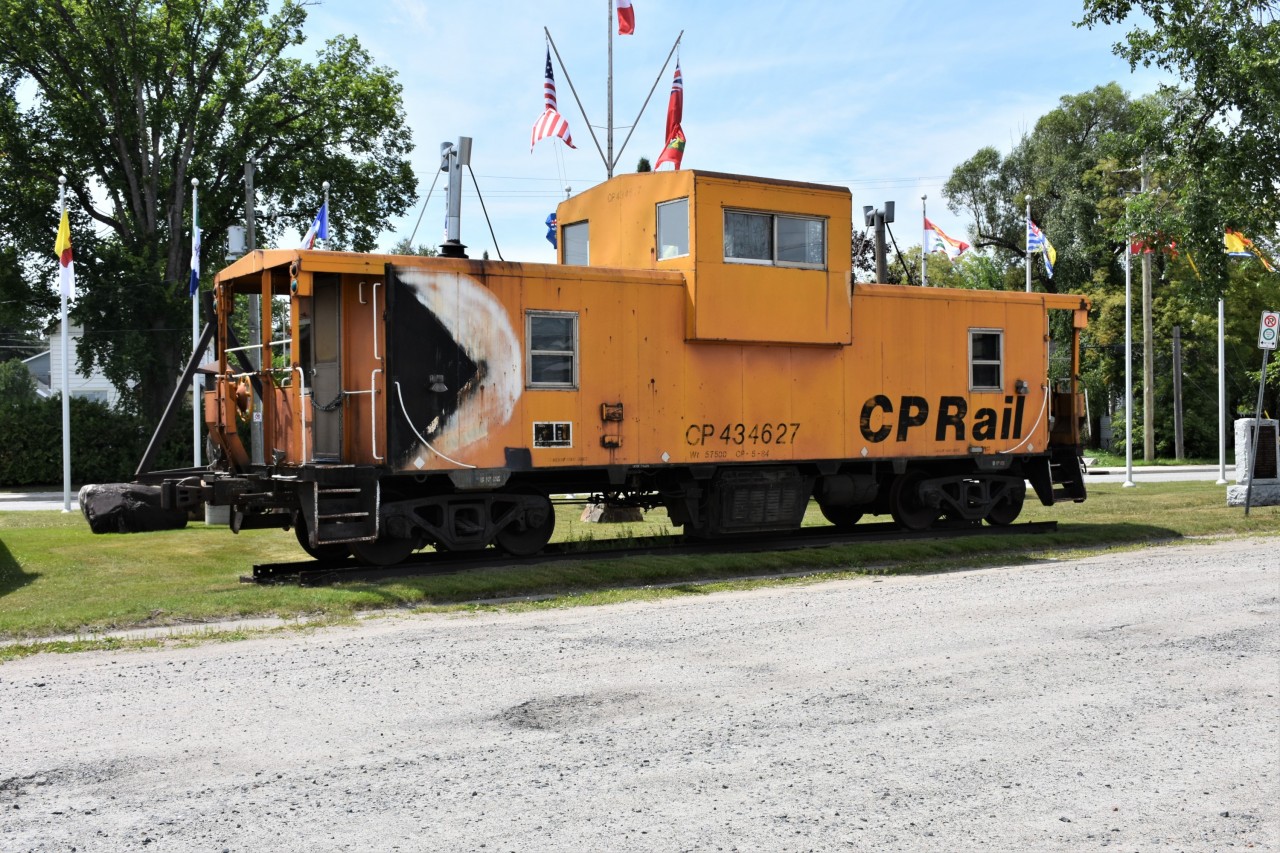 The famous CP Multi-Mark is slowly fading from the side of CP 434627 which sits on static display near the VIA station in beautiful downtown Chapleau, ON. 
While on a round trip from Sudbury, ON to White River, ON this past July I was able to step off VIA 185's Budd RDC cars and snap a few pics in this small railroad town.