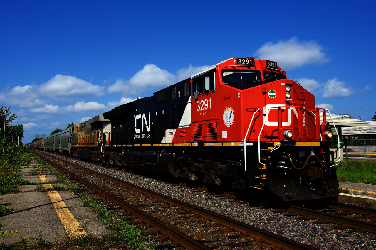 One of CN's newest units leads potash train CN B730 through Dorval.