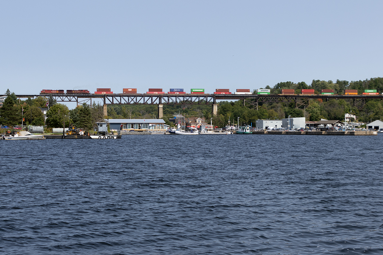 The Big Sound Marina has built a beautiful new floating dock/ breakwater that wraps well out into Parry Sound. It is public access and gives a different perspective on CP's longest bridge in Ontario. And it's just a great place to sit (with the gulls) and watch the world go by.