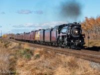  Finally, they decide to run 2816 on my day off.  Headed out to a nice open spot at Dalemead Alberta. After a bit of a wait for a few freights, the 'Empress" 2816 finally appeared doing track speed heading from Calgary to Medicine Hat.  