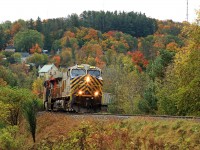 CN 451 departs Huntsville after setting out 1 MoW gondola for the guys (both CN and contractors) doing work in the area. The colors this year can't seem to get it together, some have turned and dropped all the leaves and others have yet to start turning. That's okay by me, I like the variety!