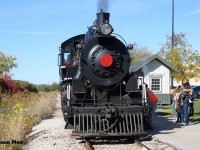 Waterloo Central Railway 0-6-0 #9 is viewed paused at the Market station after completing its first  Thanksgiving Day excursion run in October 2022 between Waterloo and Elmira on the Waterloo Spur. WCR had operated two Thanksgiving Day trips on the line behind #9, with both selling out. 