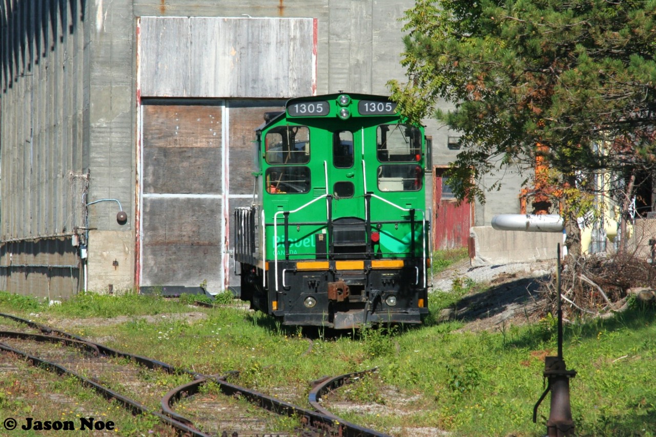 Bioveld SW1200RS 1305 (former CN) is seen inside the gates of the once active Resolute Forest Products/Ontario Paper Company plant. As of 2023, this is now part of the Thorold Multimodal Hub in Allanburg, Ontario.