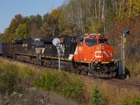 Making track speed, CN 3061 leads M397 as it heads timetable West down through MP 30 on the Halton with NS 8179 trailing behind, which came off of M396 earlier that morning.