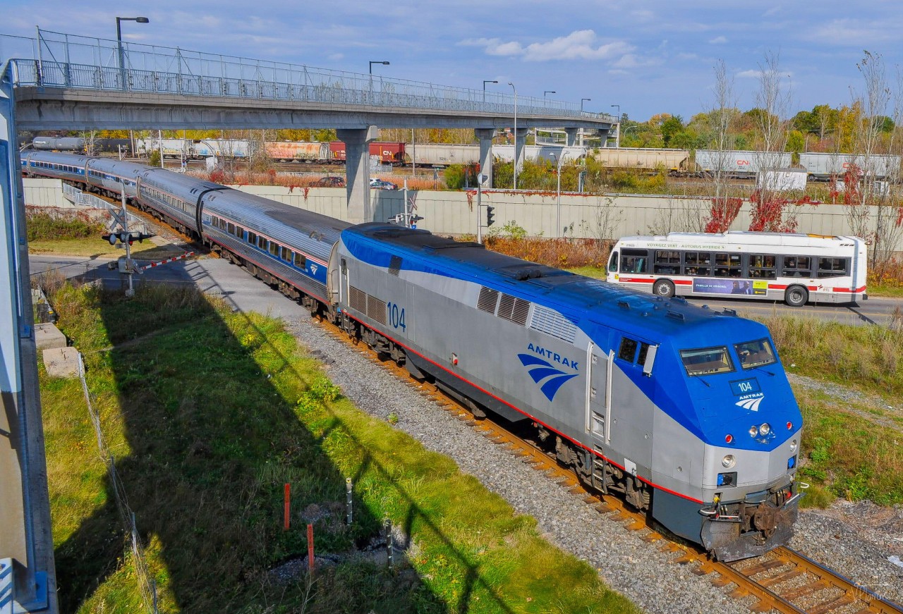 On October 20, 2023, Amtrak 68 has just entered the CN Rouses Point Subdivision and is heading towards New York State.