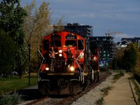 CN 500's power is returning to the main line after dropping off seven grain cars at Ardent Mills.