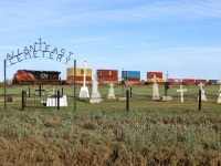 Z 11251 25 highballs past the pioneer cemetery just east of Allan, Saskatchewan