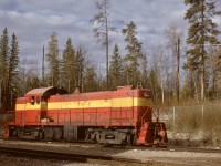 Nine miles south of Grande Prairie on CN’s Alberta Resources Railway, a saw and pulp mill of Proctor & Gamble Cellulose (now Weyerhaeuser) operated an ALCo RS-1 to switch their operations.  Here, on Wednesday 1977-09-21, PGC 1 (still carrying 22 in its numberboards as ex Lake Erie, Franklin & Clarion 22, nee Minneapolis & St. Louis 234, built 1951-10 as ALCo 79347, those details obtained from http://www.trainweb.org/oldtimetrains/industrial/ab/gallery2.htm) enjoys a moment in the sun before its next chore.

<P>This unit has been preserved, painted as Great Northern 182, at the Railway Museum of British Columbia in Squamish.