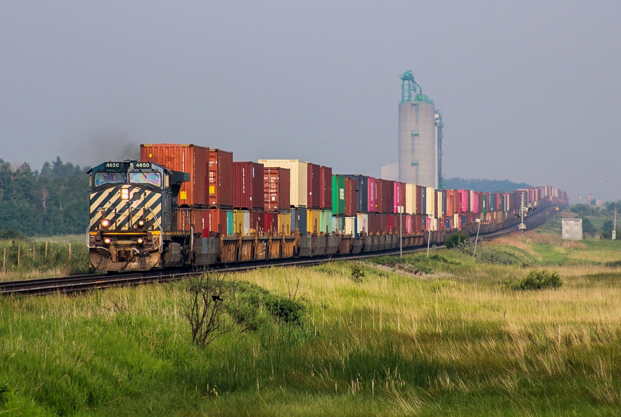 Train length in frame! Q102 tends to run in crisp morning light on the Watrous Sub during those classic dry summer months of Saskatchewan, making it a simple waiting game for a good leader if one were to reside in Melville (Mr. Kowalski was driving by me as I grab this frame). CN 8010 serves as DPU on the rear, characterized by a handful of pixels just shorter than the heights reached by the string of double stacks on the horizon, a detail I was happy to spot after shooting. Anyone wanna count the car length?