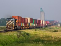 Train length in frame! Q102 tends to run in crisp morning light on the Watrous Sub during those classic dry summer months of Saskatchewan, making it a simple waiting game for a good leader if one were to reside in Melville (Mr. Kowalski was driving by me as I grab this frame). CN 8010 serves as DPU on the rear, characterized by a handful of pixels just shorter than the heights reached by the string of double stacks on the horizon, a detail I was happy to spot after shooting. Anyone wanna count the car length?