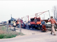 As requested, here is another shot of the continous welded rail gang installing the rail in Bronte. Photo taken by the Bronte road level crossing. From my fathers collection.