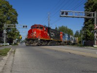 CN L542 has finished its work in Guelph's north end and is seen returning south entering XV Yard.  After some brief work, they will begin their trip to Preston to tie down for the night.