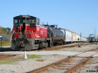 LTEX SW1500 1014 is viewed switching cars by Thorold Townline Road for the large Oxy Vinyls Canada plant located in Port Robinson near the Niagara Falls and Thorold border. 